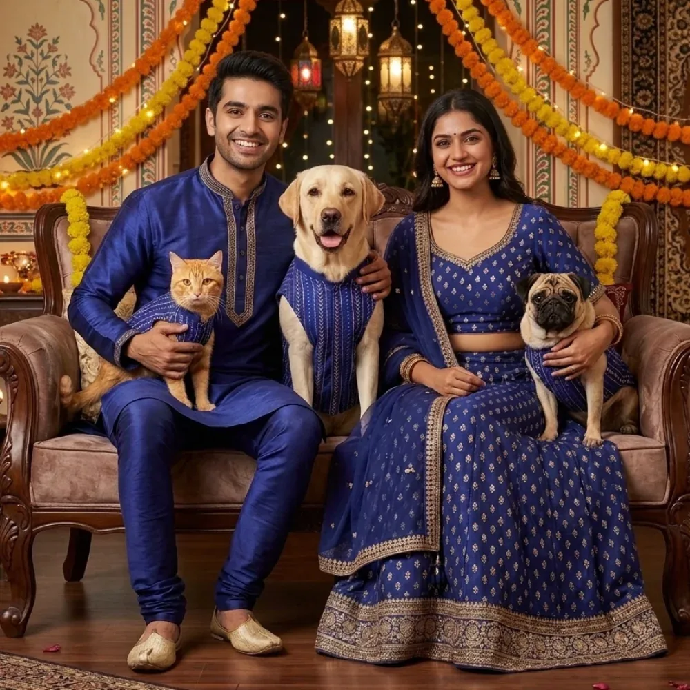 Skatrs Maharaja Handcrafted Sherwani for Dogs and Cats (Sapphire Blue) - Image 2