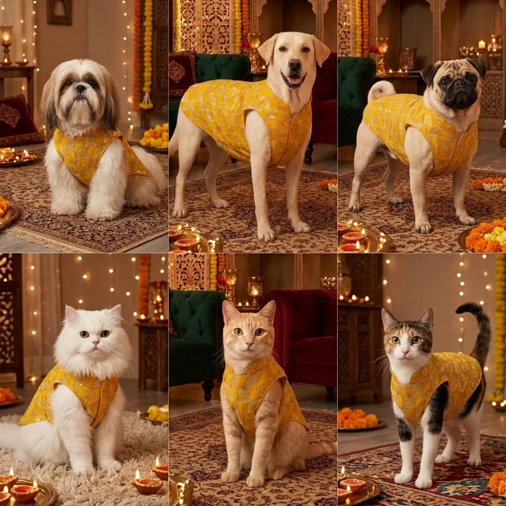 Skatrs Maharaja Handcrafted Sherwani for Dogs and Cats (Sunshine Gold) - Image 2