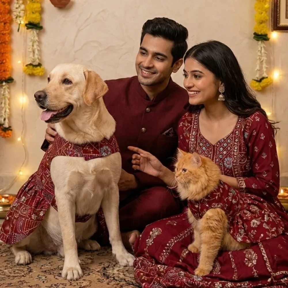 Skatrs Maharani Handcrafted Lehenga Dress for Dogs and Cats (Crimson Red) - Image 2