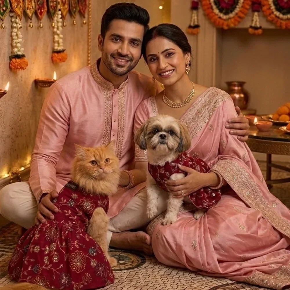 Skatrs Maharani Handcrafted Lehenga Dress for Dogs and Cats (Fuchsia) - Image 2
