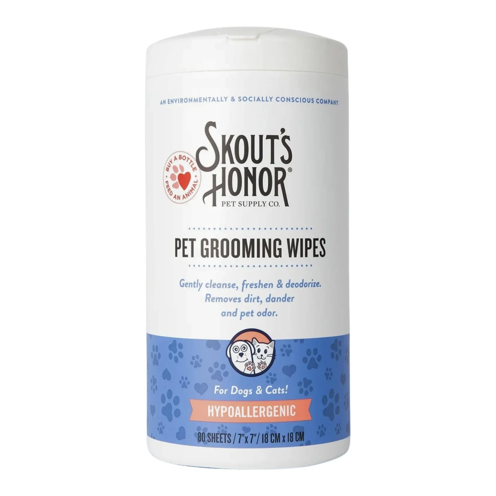 Skout's Honor Dog & Cat Pet Grooming Wipes, 80 Count