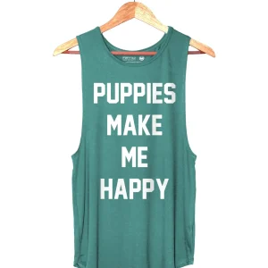 Sleeveless Puppies Make Me Happy Tank in Mermaid (FINAL SALE)