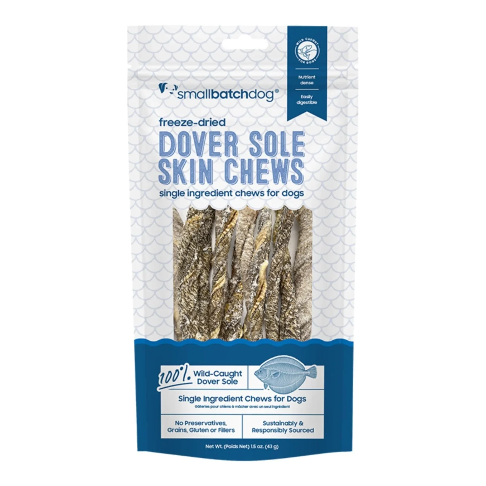 Small Batch Dog Freeze Dried Dover Sole Skin Chews, 1.5 oz