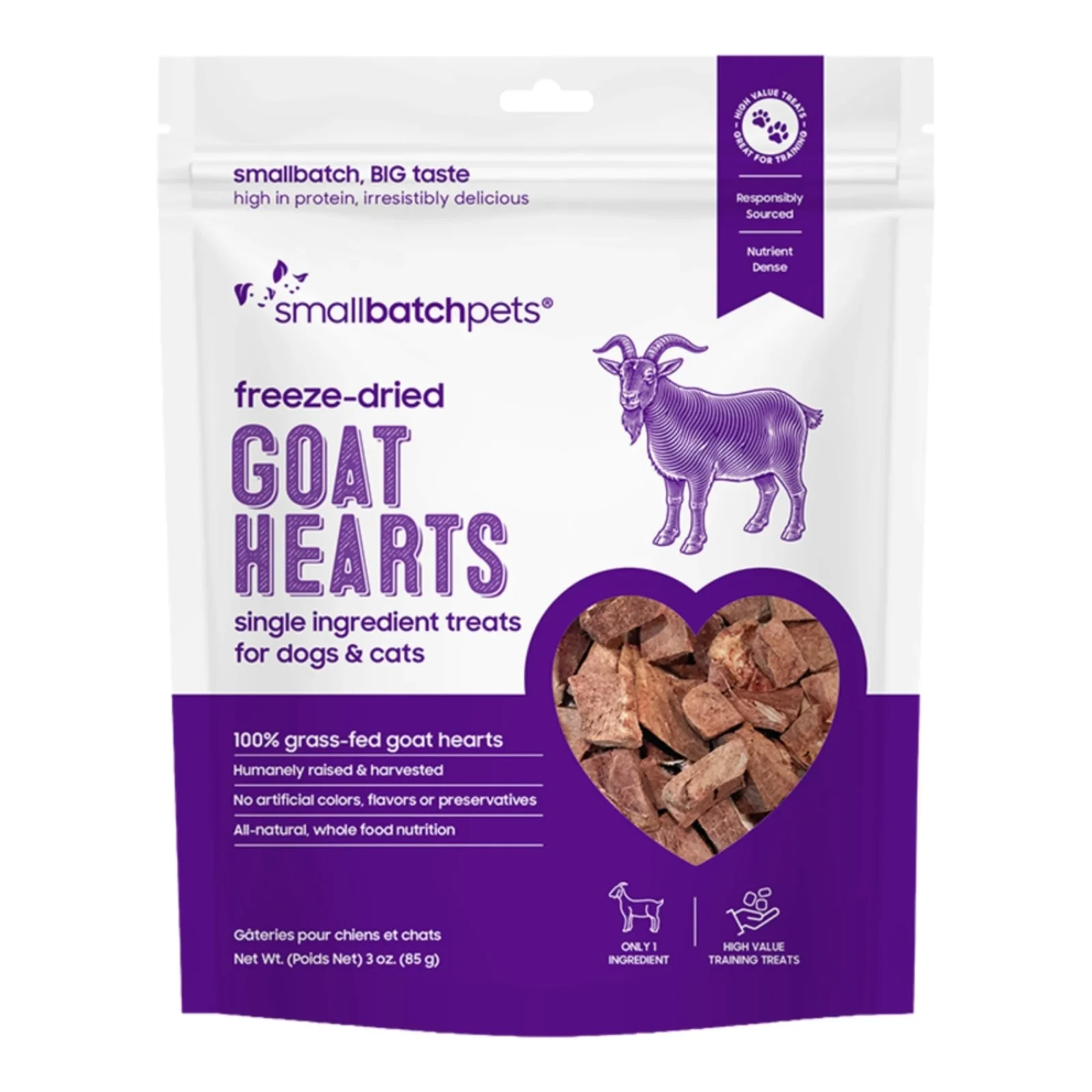 Small Batch Freeze-Dried Goat Heart Dog Treats, 3 oz