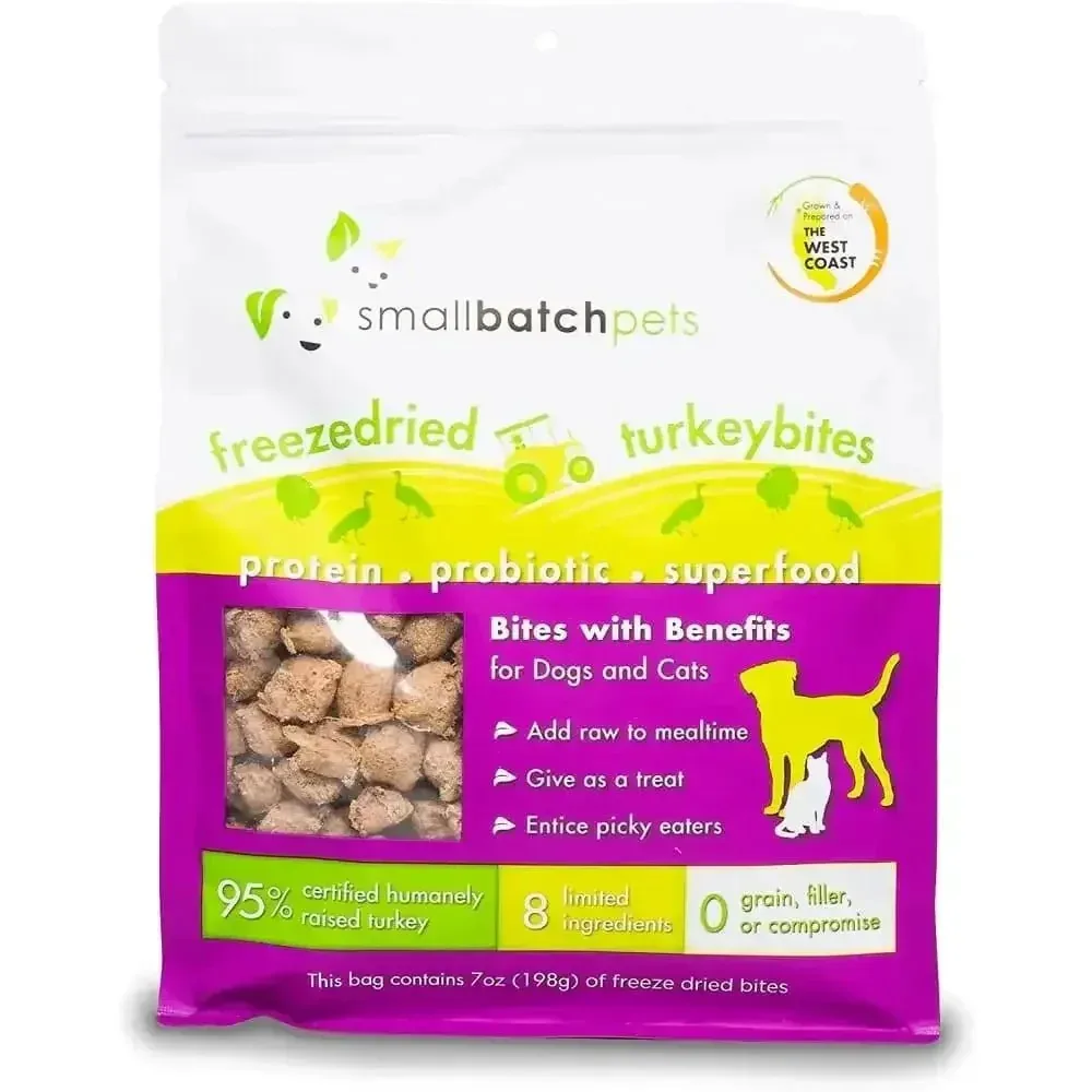 Smallbatch Pets Freeze-Dried Turkey Bites for Dogs & Cats, 7 oz,