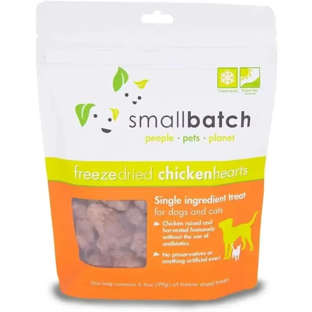Smallbatch Pets Premium Freeze-Dried Chicken Heart Treats for Dogs and Cats, 3.5 oz