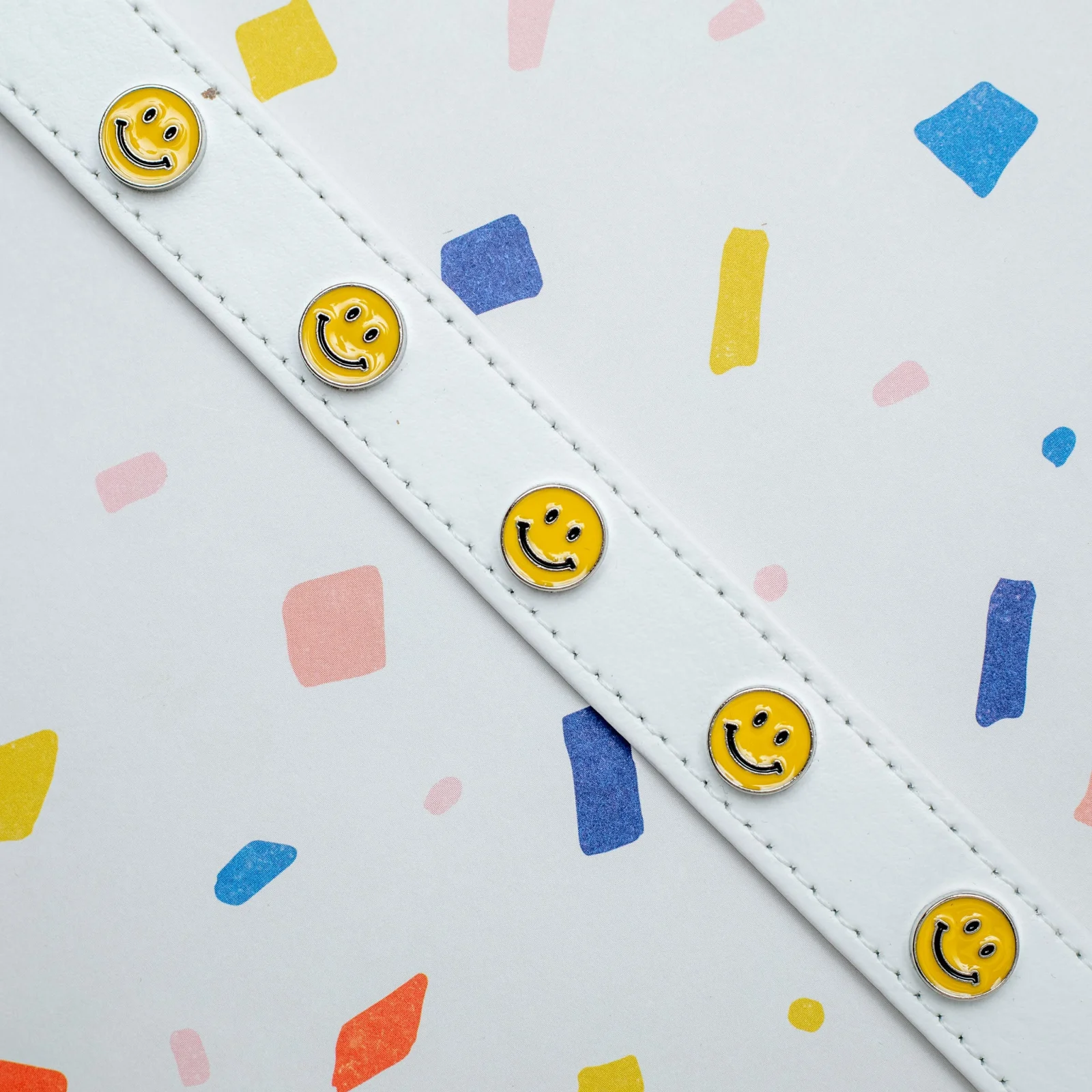 Smiley Face Vegan Leather Dog Collar in White (Made in the USA) - Image 2