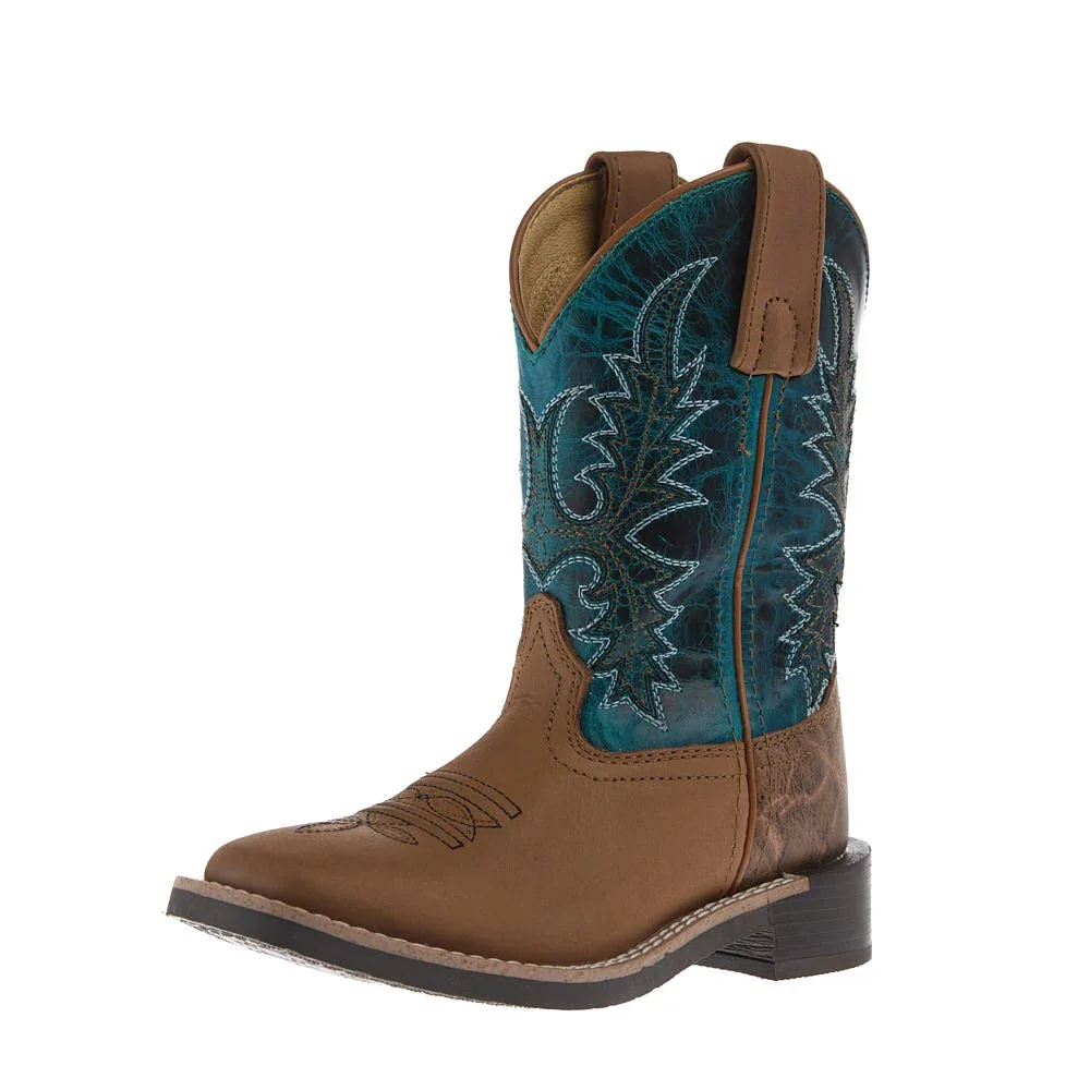 Smoky Mountain Kid's Tan Vamp Turquoise Top Boots