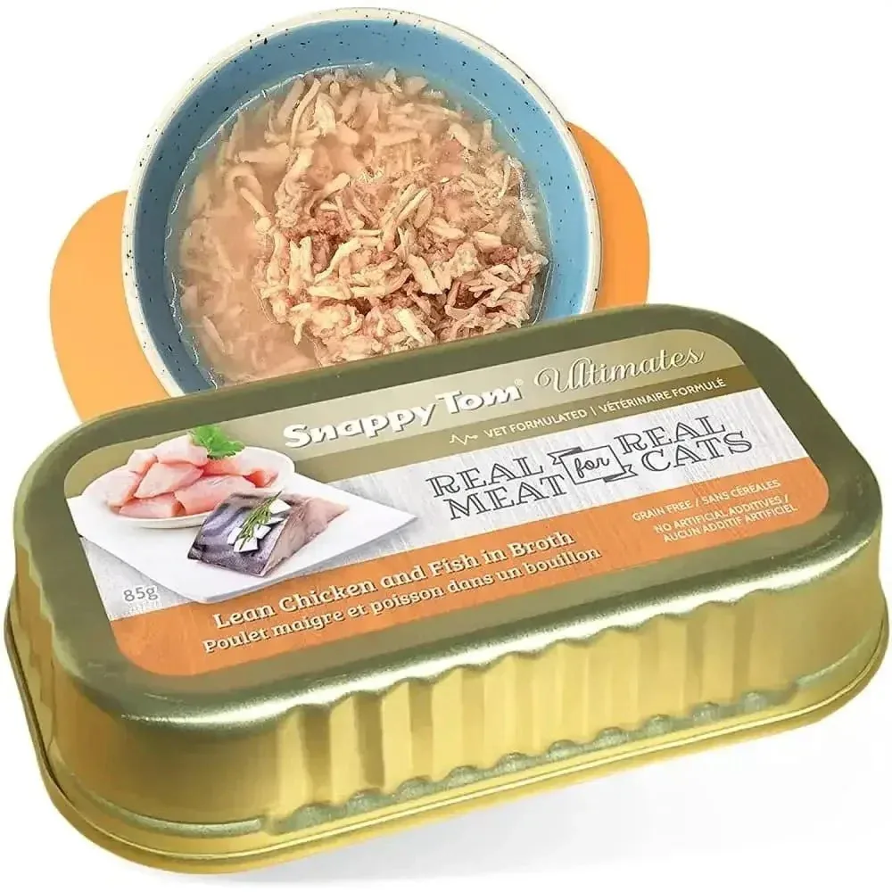 Snappy Tom Ultimates Lean Chicken and Fish in Broth Canned Cat Food 12/3oz
