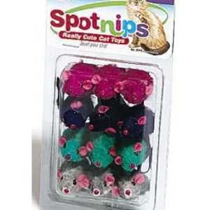 Spot Colored Plush Mice Rattle and Catnip Cat Toy Assorted 12 Pack