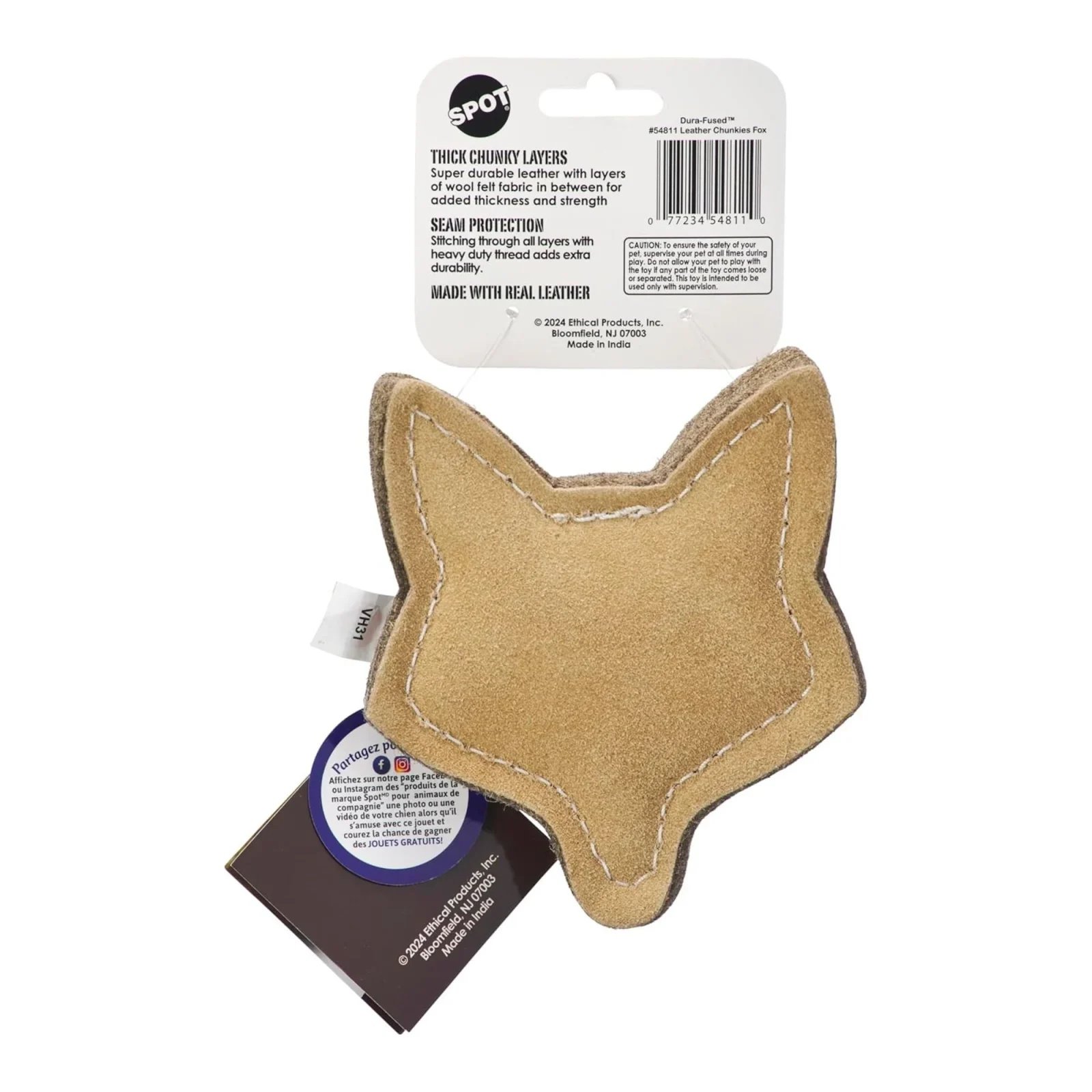 Spot Dura-fuse Leather Chunky Dog Toy Fox 5in - Image 2