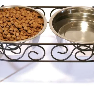 Spot Mediterranean Double Diner Dog Bowl, Silver, 2 qt
