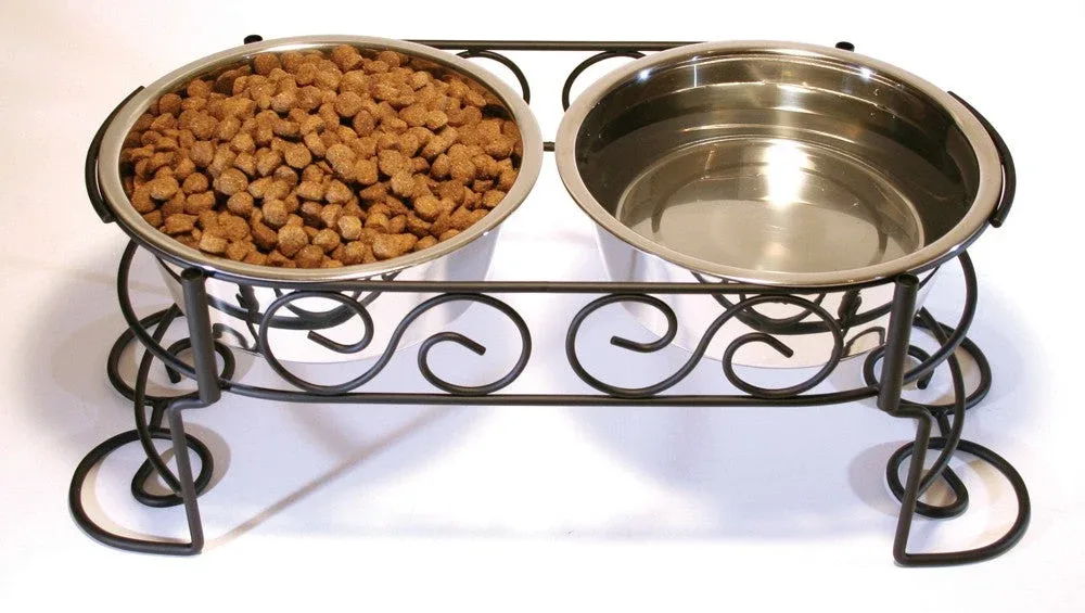 Spot Mediterranean Double Diner Dog Bowl, Silver, 2 qt