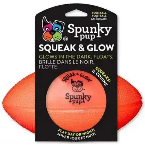 Spunky Pup Squeak and Glow Football Dog Toy Assorted