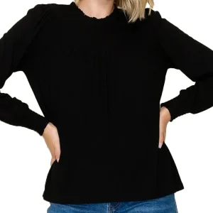 Staccato Women's Black Keyhole Button Back Top