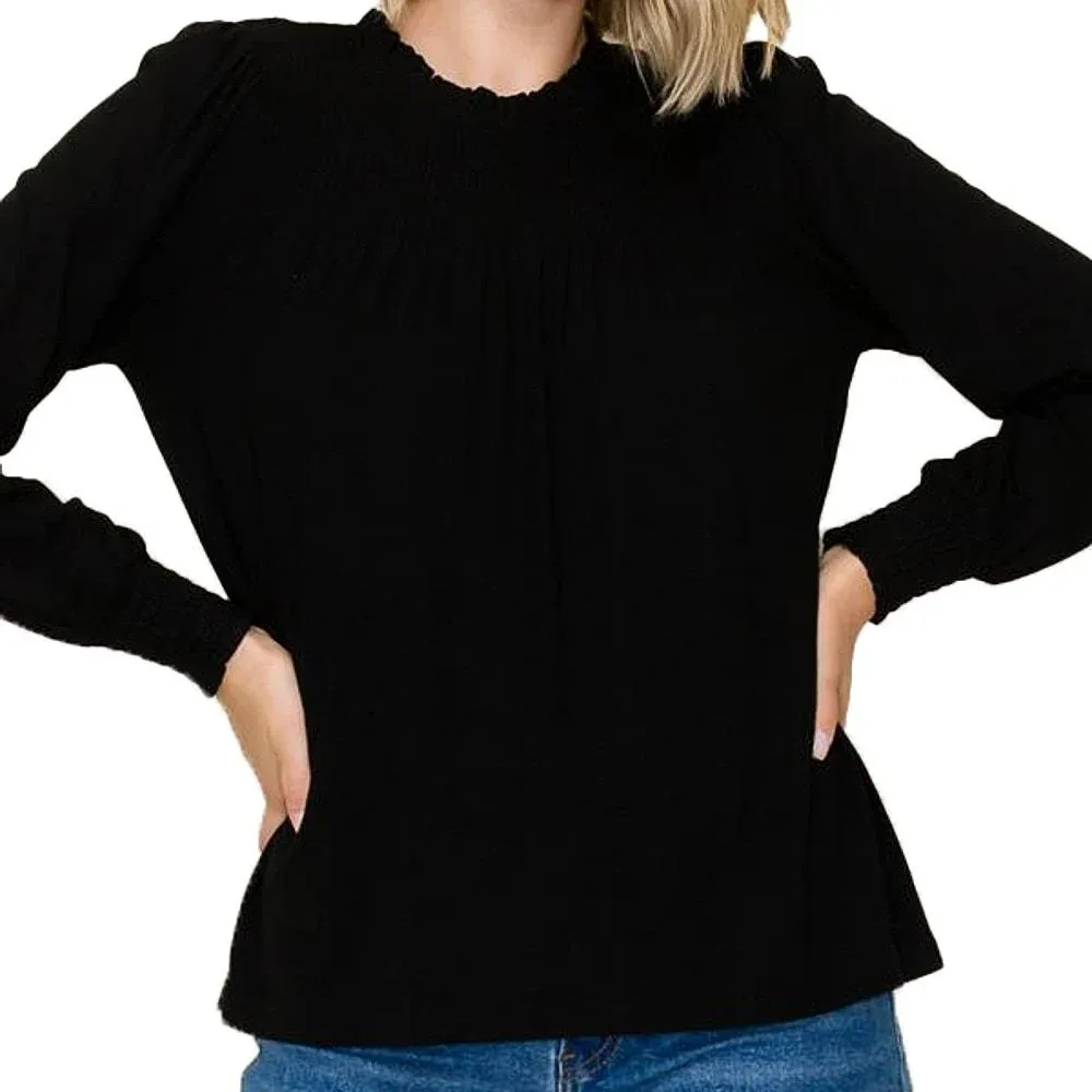 Staccato Women's Black Keyhole Button Back Top