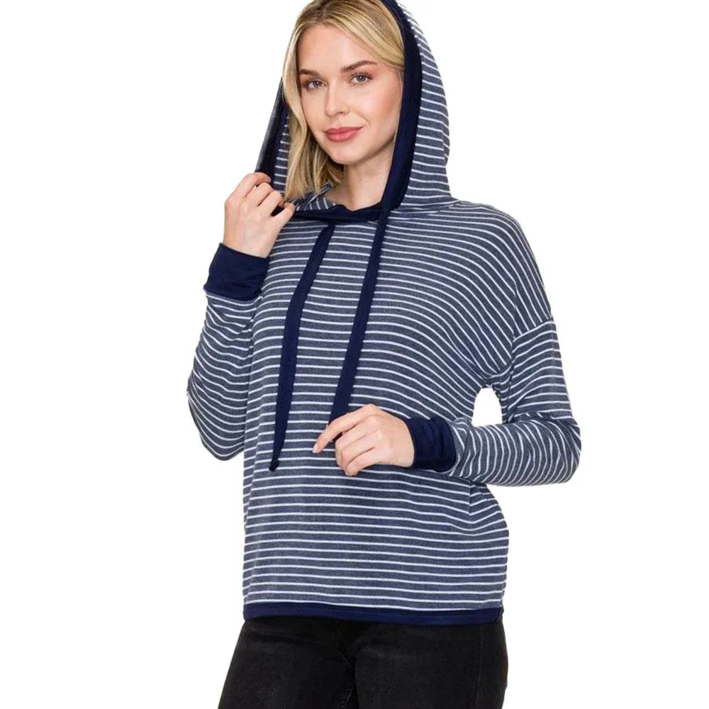 Staccato Women's Navy Draw String Striped Top
