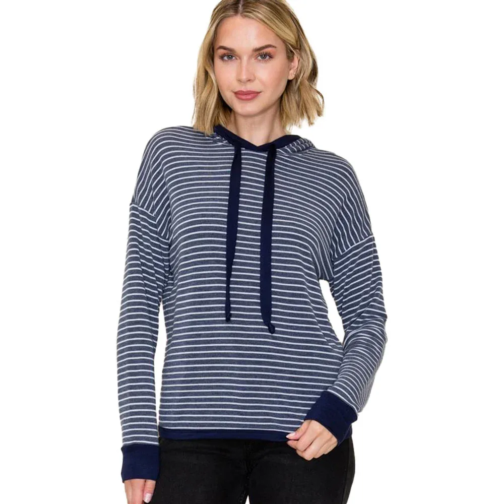Staccato Women's Navy Draw String Striped Top - Image 2