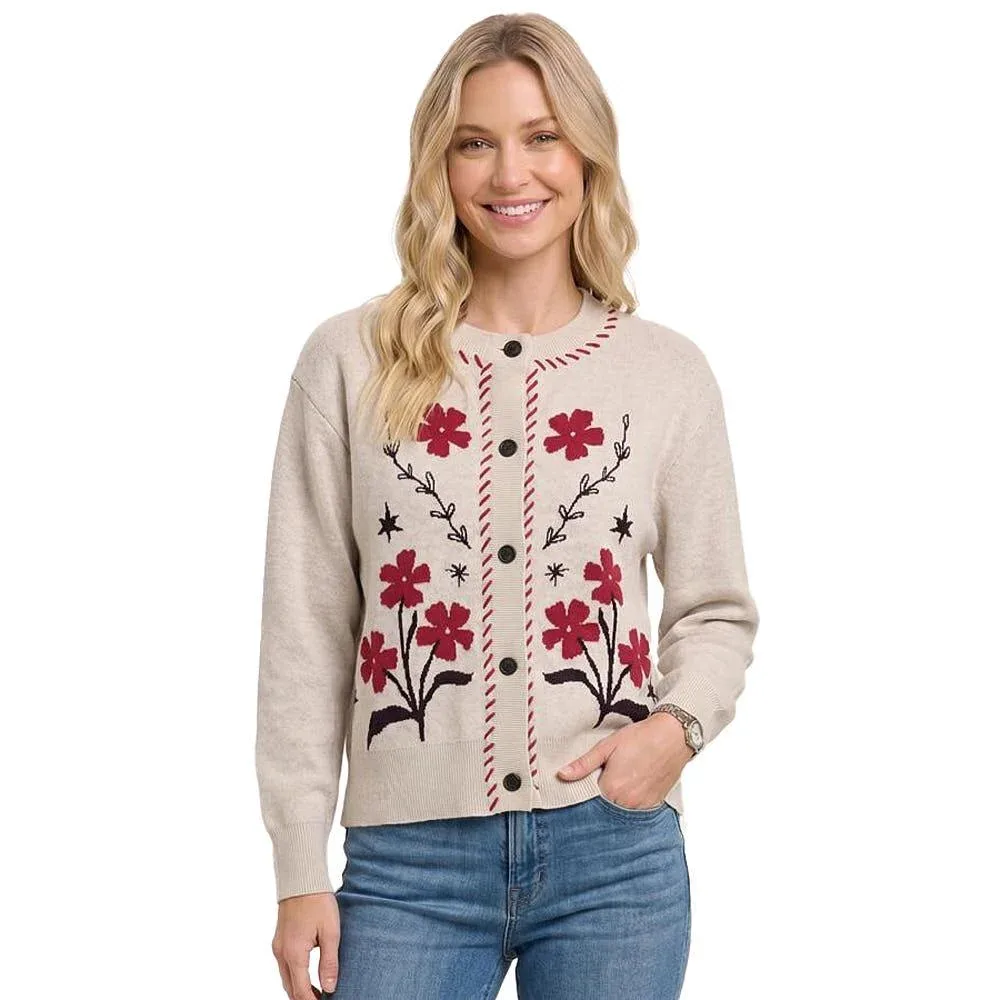 Staccato Women's Oatmeal Flower Jacquard Cardigan