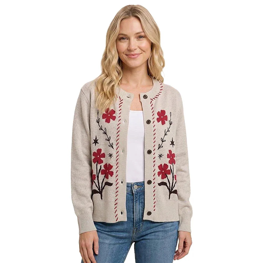 Staccato Women's Oatmeal Flower Jacquard Cardigan - Image 2