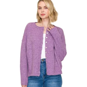 Staccato Women's Purple Crew Neck Cardigan