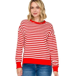Staccato Women's Red Stripe Relaxed Fit Pullover