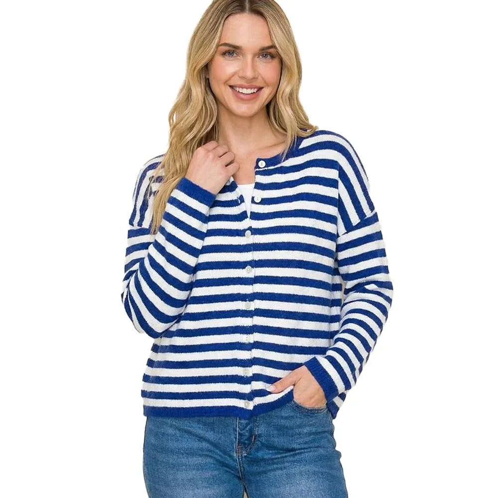 Staccato Women's Royal Striped Button Cardigan