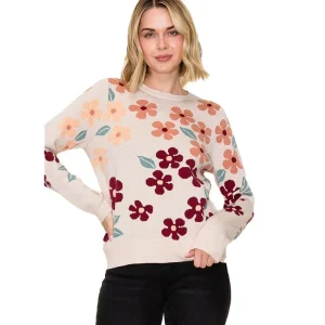 Staccato Women's Taupe Floral Jacquard Pullover