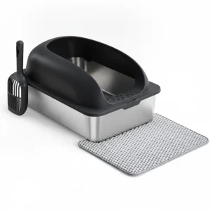 Stainless Steel Cat Litter Box With Lid, Large Cat Litter Box For Big Cats, Scoop And Mat Included