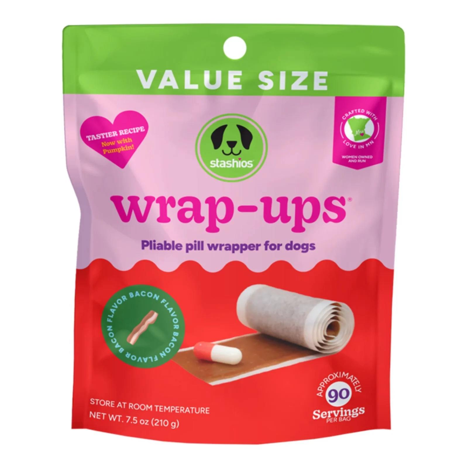 Stashios Wrap-Ups Pliable Pill Wrapper for Dogs, Bacon, Value Size