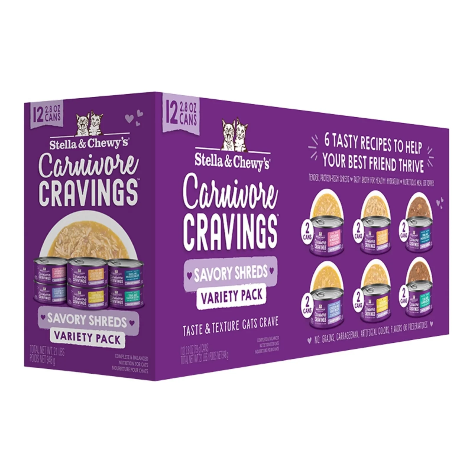 Stella and Chewys Cat Carnivore Shreds Variety Pack 2.8oz. (Case of 24)