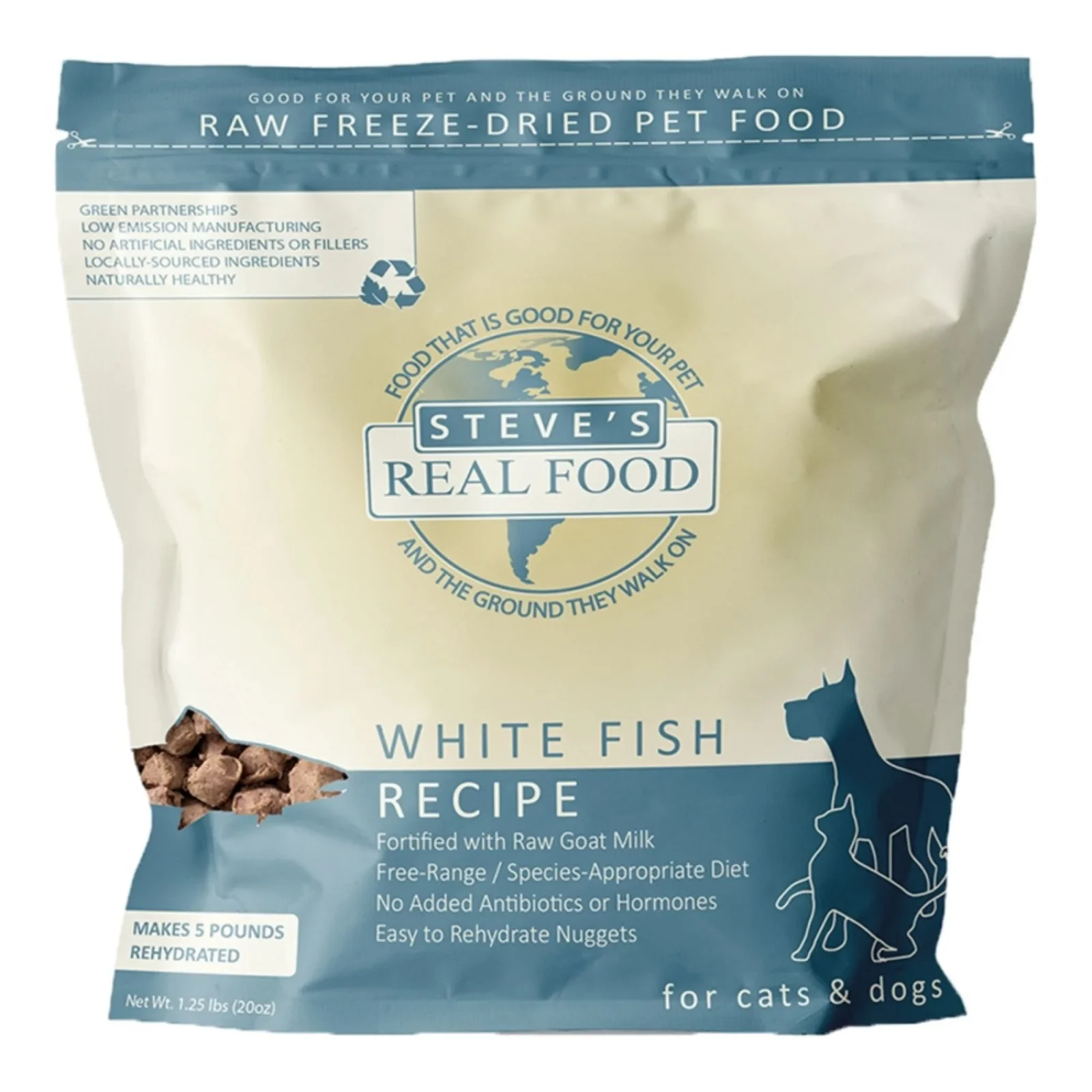 Steve's Real Food Dog & Cat Freeze Dried Whitefish Nuggets, 1.25 Lbs