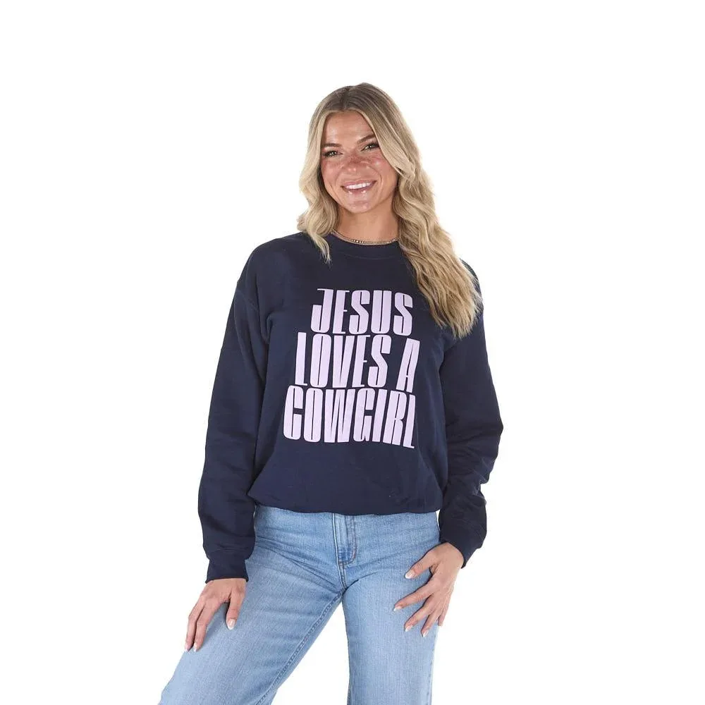 Summer Tees Navy Jesus Loves A Cowgirl Sweatshirt