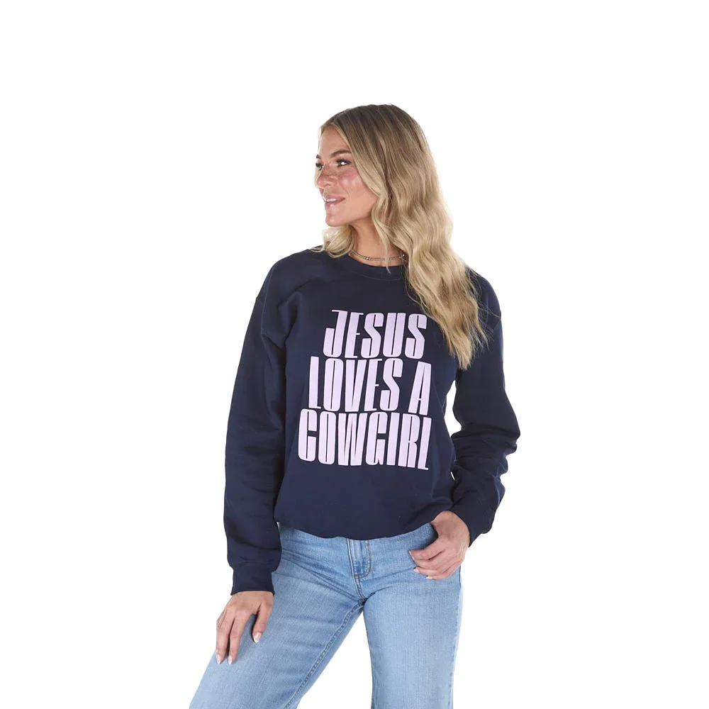 Summer Tees Navy Jesus Loves A Cowgirl Sweatshirt - Image 2