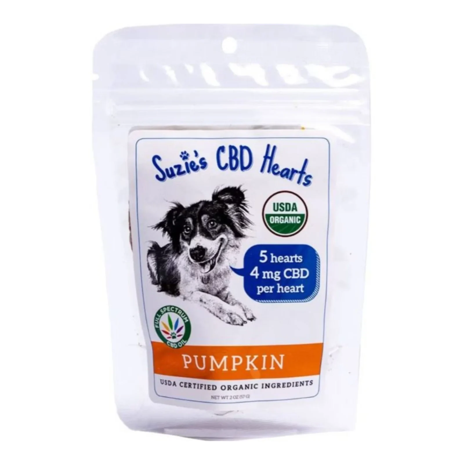Suzie's CBD Hearts For Dogs Trial Size Pumpkin 2oz.