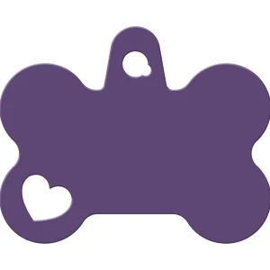 TagWorks® Bone Shaped Dog Tag, Custom Pet Tag, Personalized Tag, Heart Cutout, Purple, Large