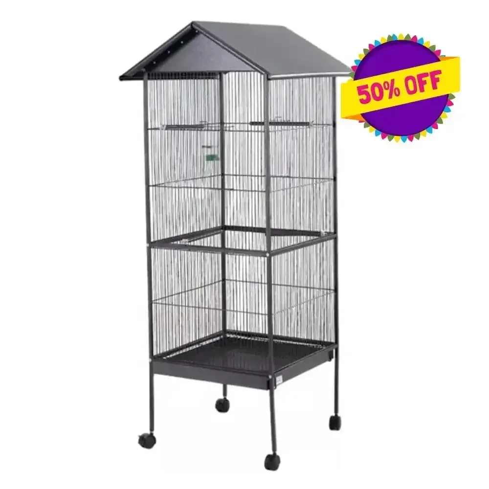 Talis 61” Large Bird Cage with Roof and Lockable Casters Stainless Steel BirdCage for Parrots,