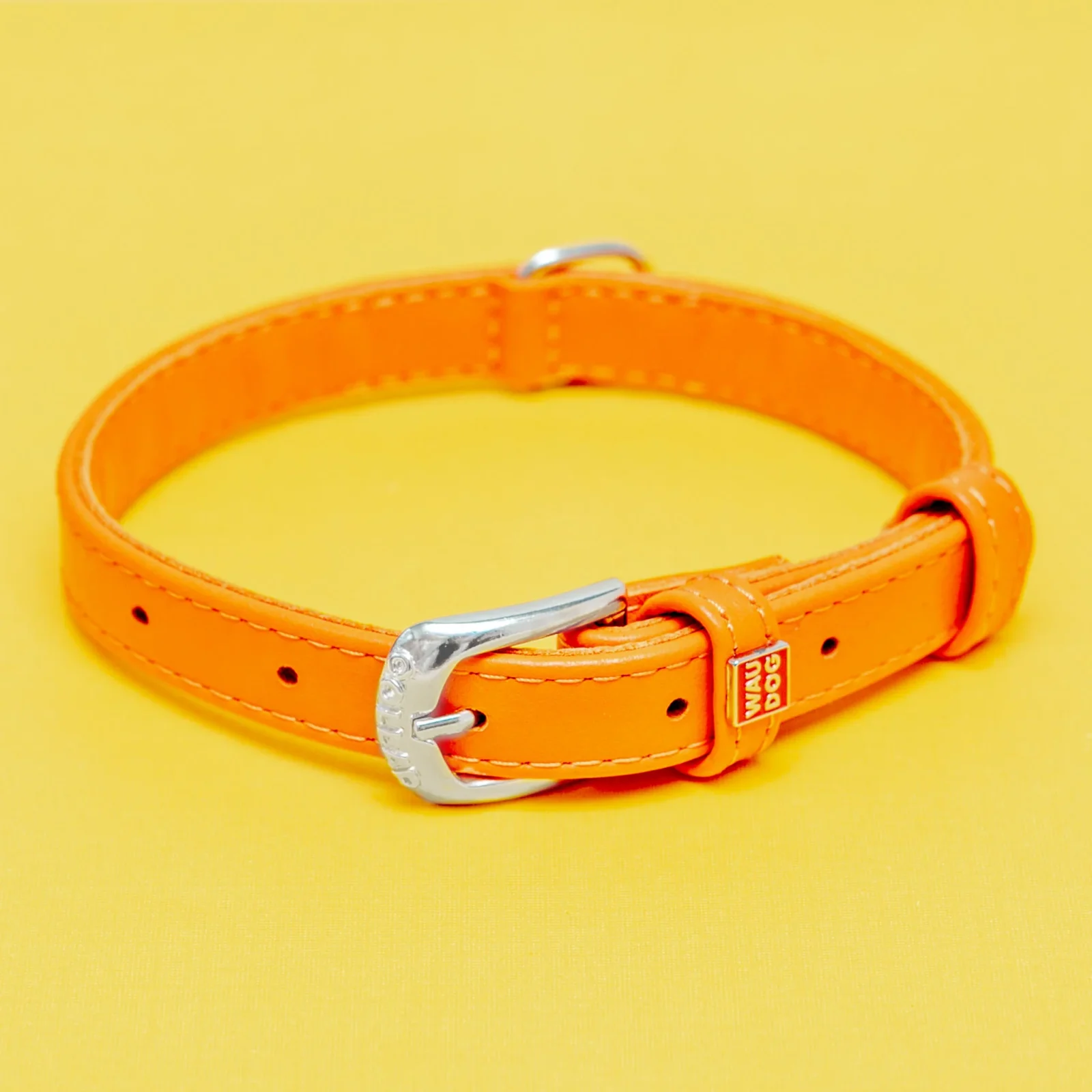 Tangerine Orange Leather Dog Collar <>