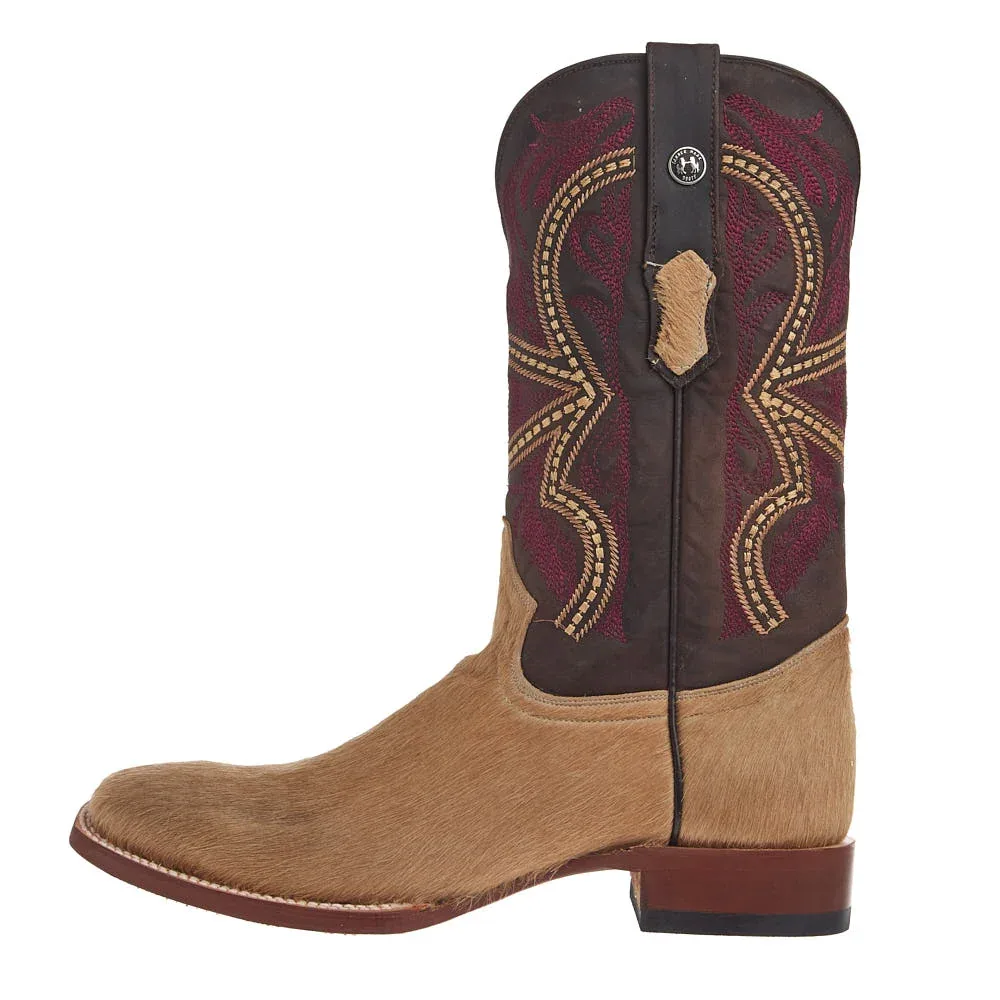 Tanner Mark Boots Men's Champagne Hair on Hide Vamp 12in Brown Mad Dog Top - Image 2