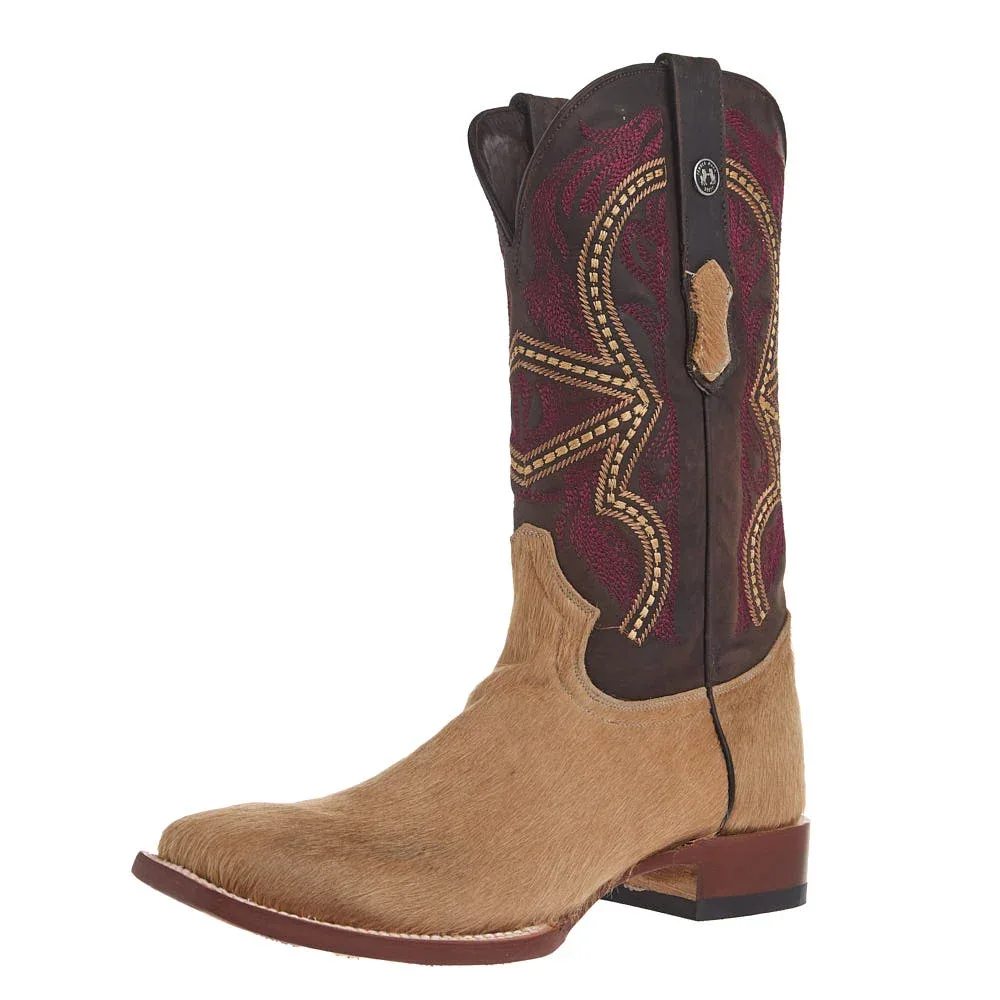 Tanner Mark Boots Men's Champagne Hair on Hide Vamp 12in Brown Mad Dog Top