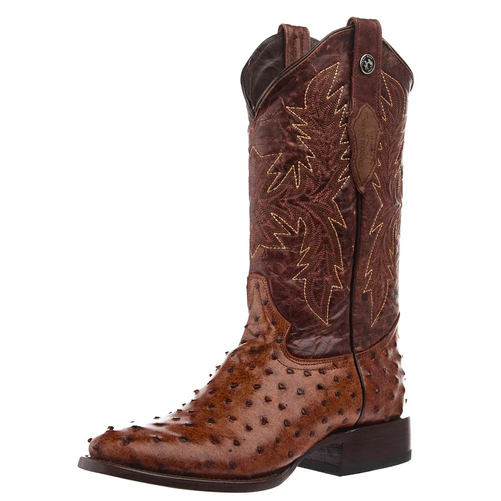Tanner Mark Boots Rustic Cognac Ostrich Print Vamp 13in Brown Top