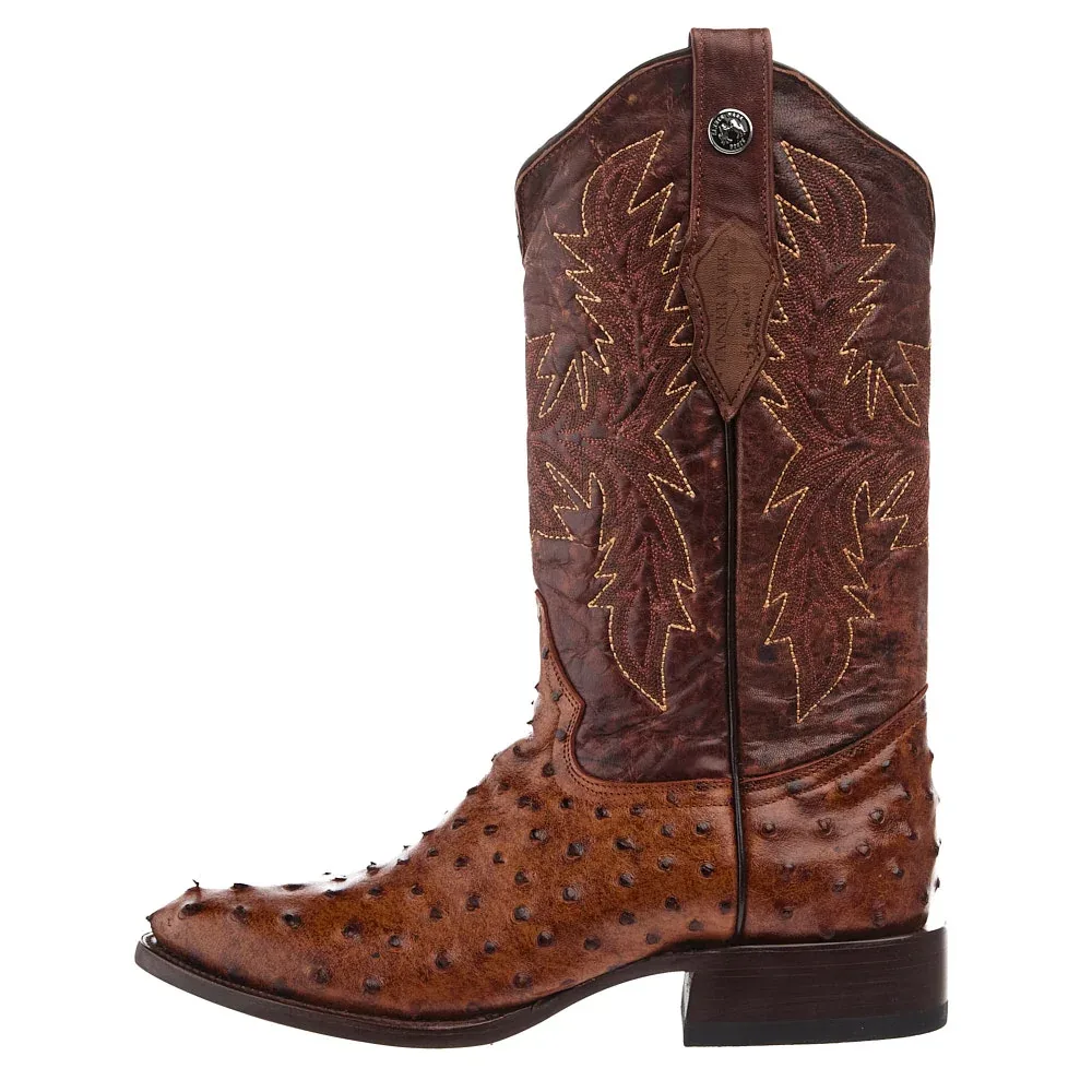 Tanner Mark Boots Rustic Cognac Ostrich Print Vamp 13in Brown Top - Image 2