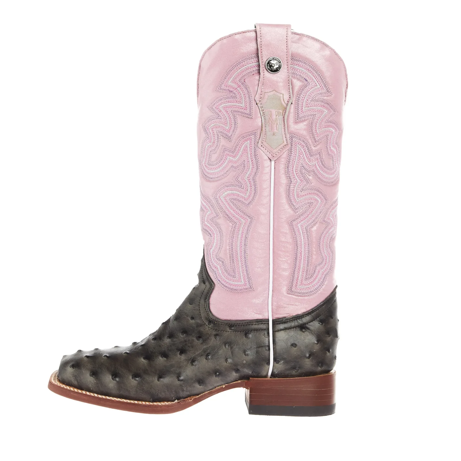 Tanner Mark Boots Womens Grey Ostrich Print With 12In Metallic Violet Top Cowgirls Boots - Image 2