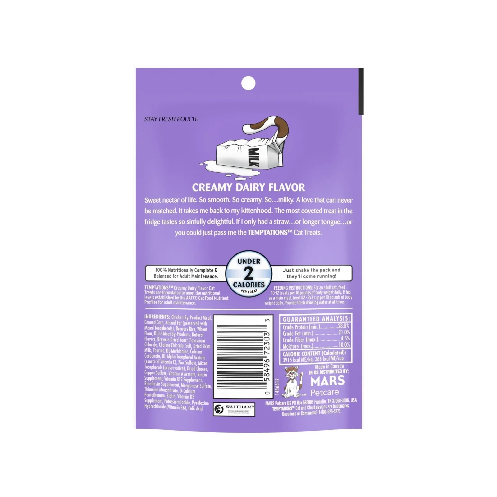 Temptations Classics Crunchy & Soft Adult Cat Treats, Creamy Dairy, 3 oz - Image 2