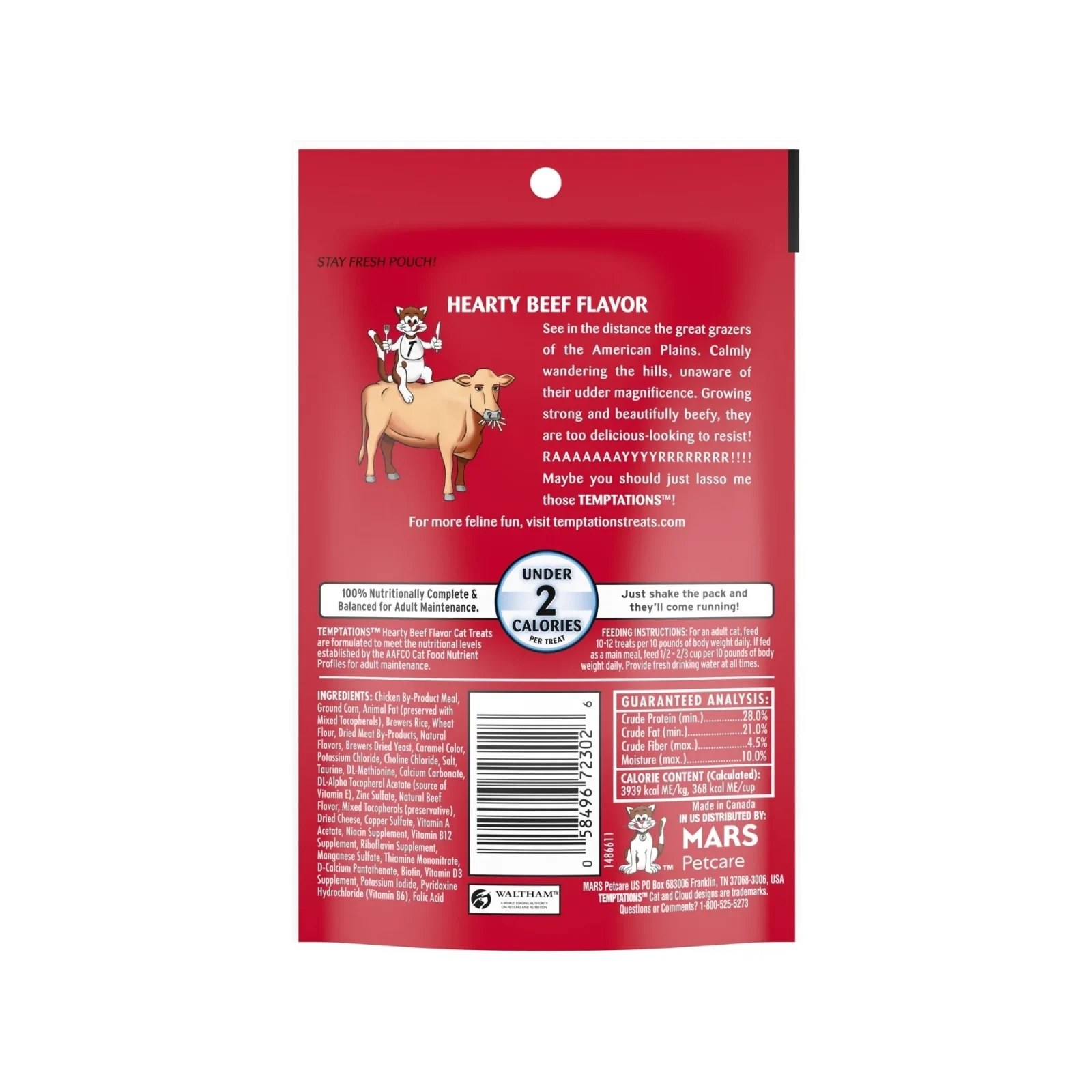 Temptations Classics Crunchy & Soft Adult Cat Treats, Hearty Beef, 3 oz - Image 2