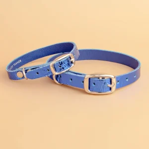 The Cleo Leather Tag Collar in Bold Blue Crackle (Dog & Co. Exclusive)