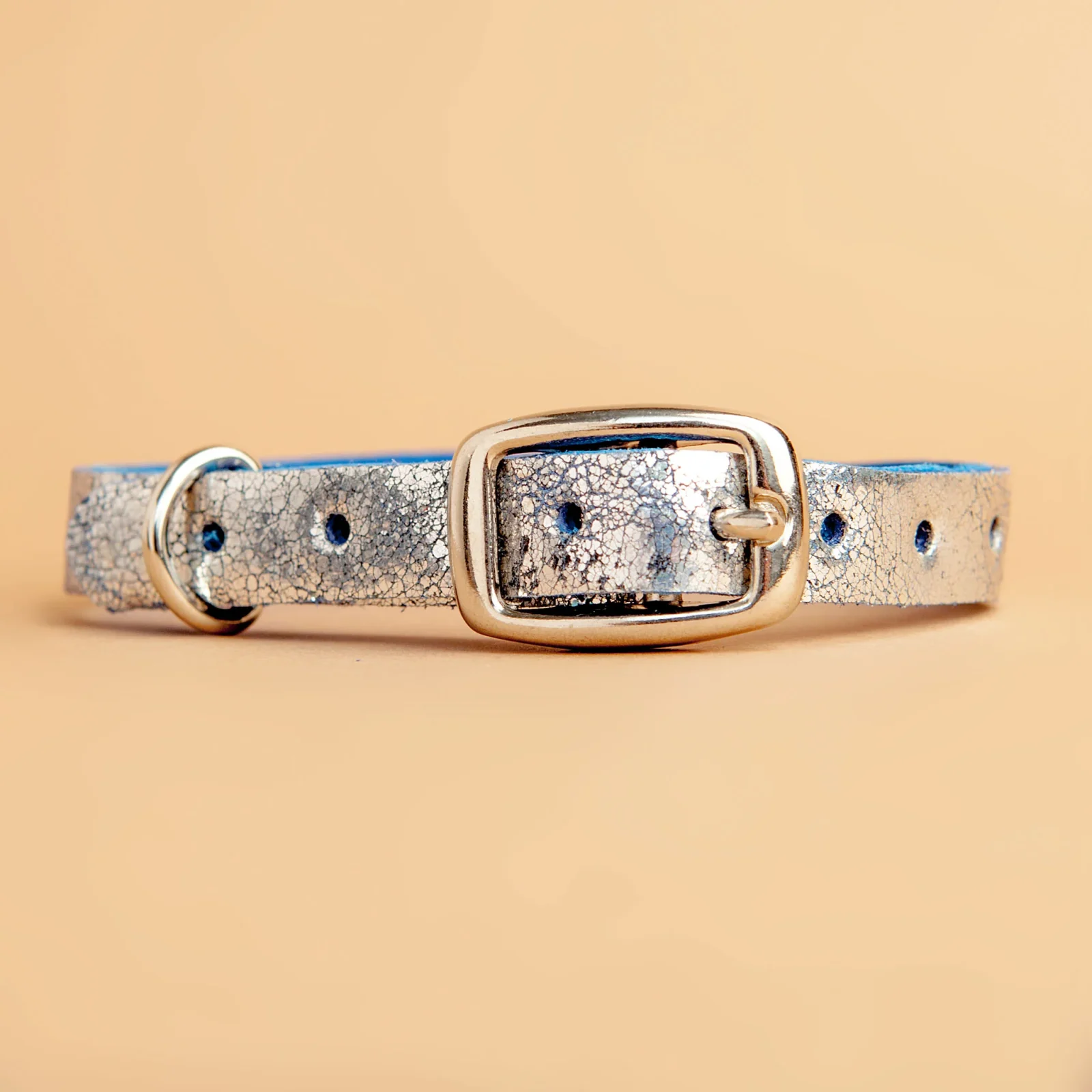 The Cleo Leather Tag Collar in Cobalt Silver Crackle (Dog & Co. Exclusive) - Image 2