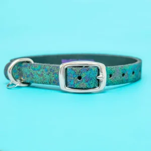 The Cleo Leather Tag Collar in Oil Slick Sparkle (Exclusive to Dog & Co.) <>