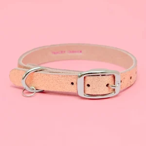 The Cleo Leather Tag Collar in Rose Gold Sparkle (DOG & CO. Exclusive)