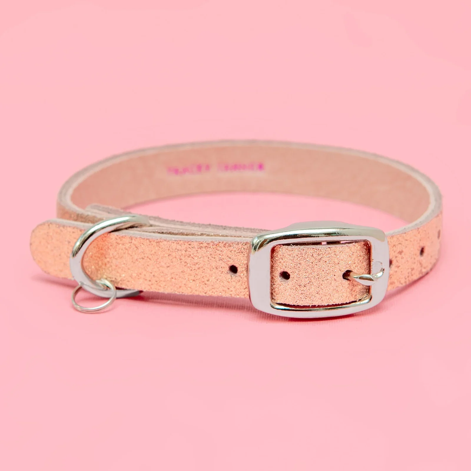 The Cleo Leather Tag Collar in Rose Gold Sparkle (DOG & CO. Exclusive)